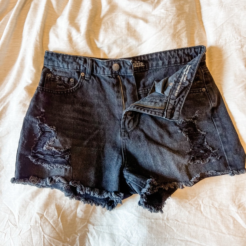 Black Distressed high waisted Denim Shorts
